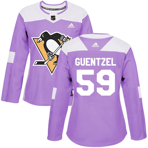 Adidas Penguins #59 Jake Guentzel Purple Authentic Fights Cancer Women's Stitched NHL Jersey - Click Image to Close